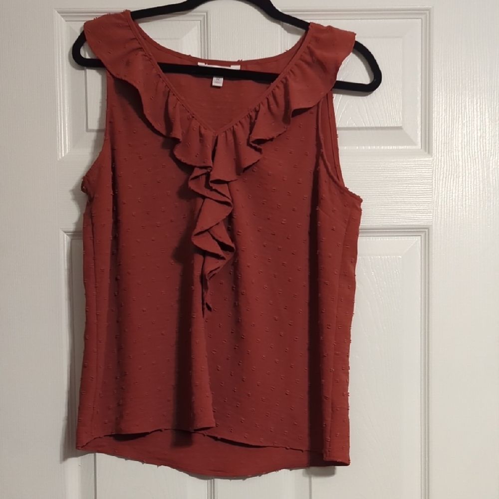 LC Lauren Conrad Ruffled Sleeveless Blouse - Rust